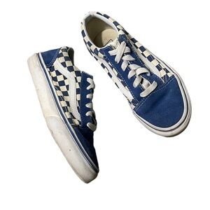 Vans Kids’‎ Old Skool Checkerboard Sneakers Shoes Suede Blue/White Comfy Youth 2